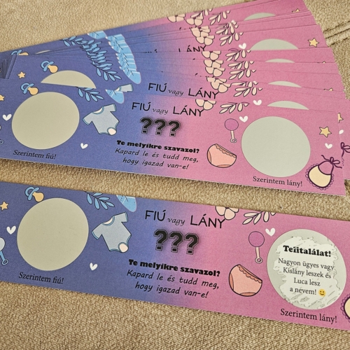 Tippelek fiú vagy lány baba nem bejelentő kaparós sorsjegy gender partyhoz - 2